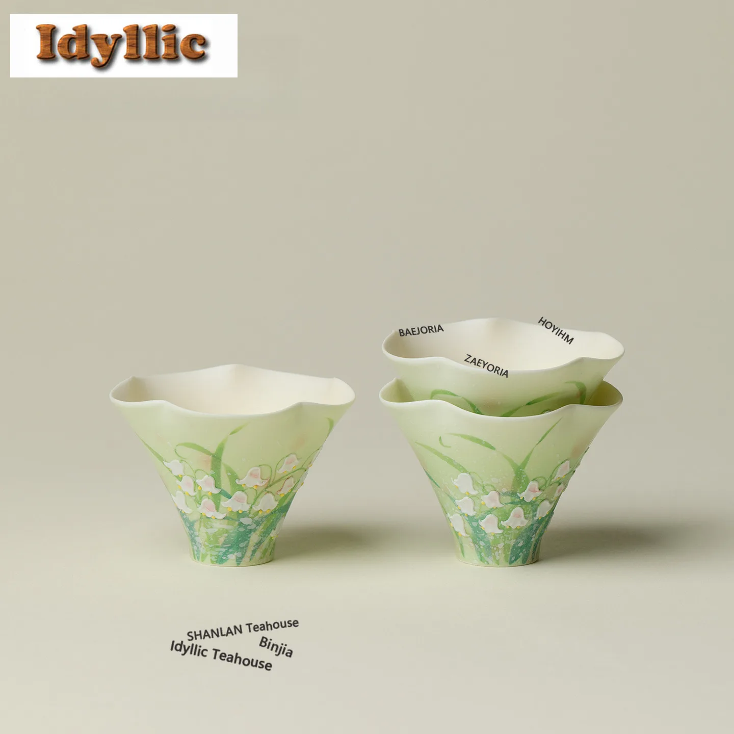 HOYIHM 50ml Aono Hand-painted Lily Teacup Retro Tea Bowl Cute Cup Tea-tasting Fragrance Cup Chazhan Master Cups Tea Ceremony