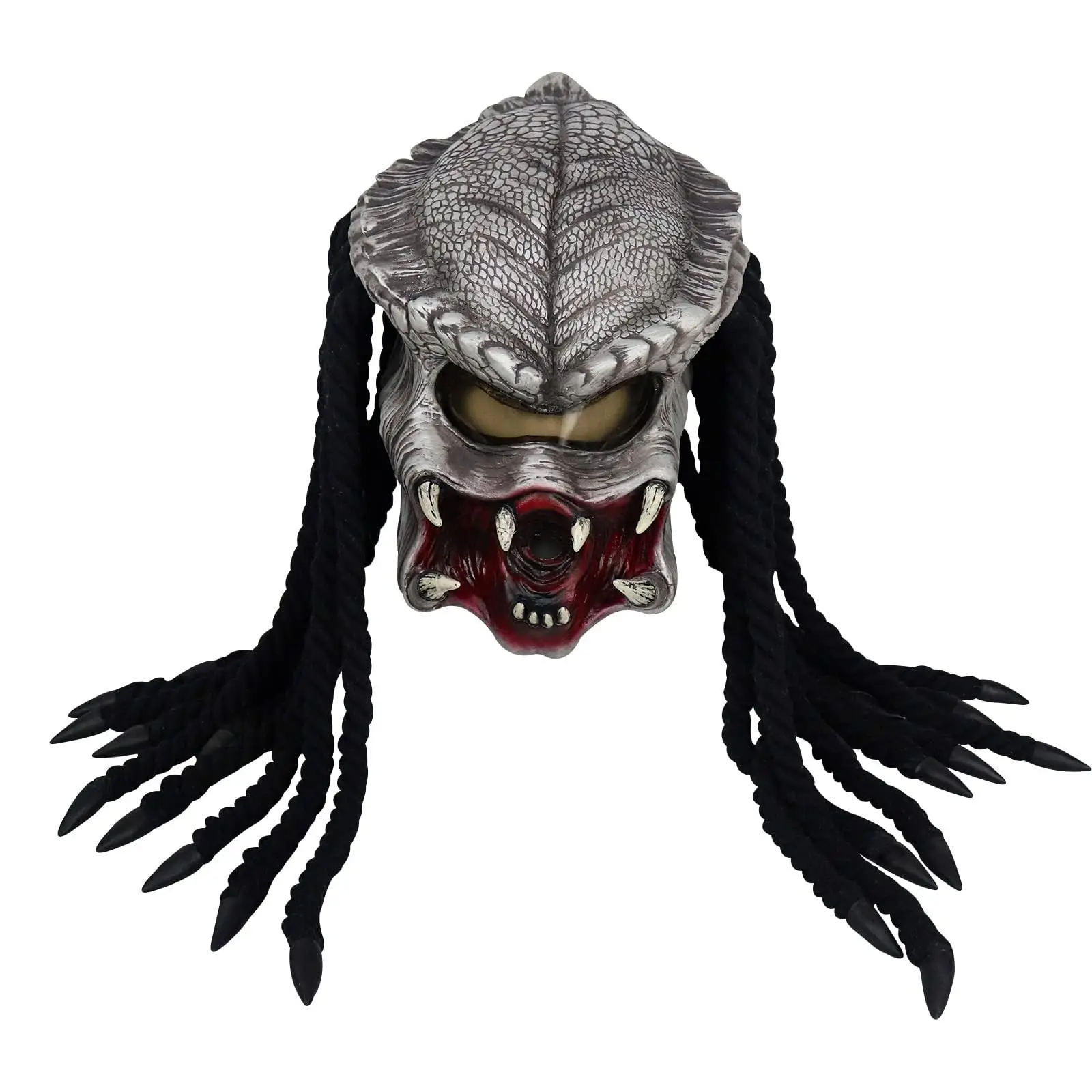 Máscara predadora com cabelo dreads alienígena xenomorph caçador predador capacete motocicleta halloween cosplay adereços