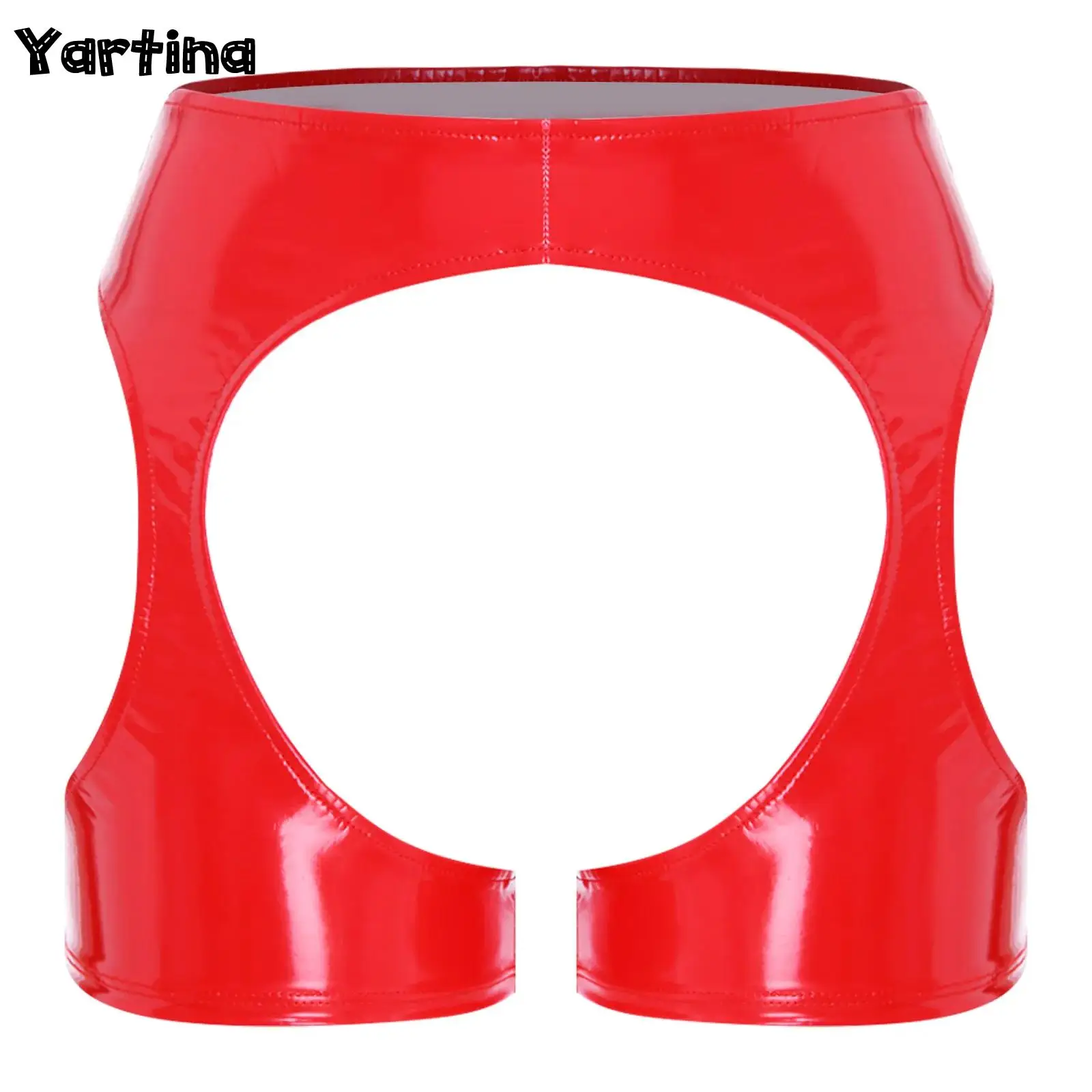 

Sexy Womens Crotchless Latex Underwear Erotic Lingerie Open Crotch Panty Thigh Hollow Out Patent Leather Bodycon Boxer Shorts