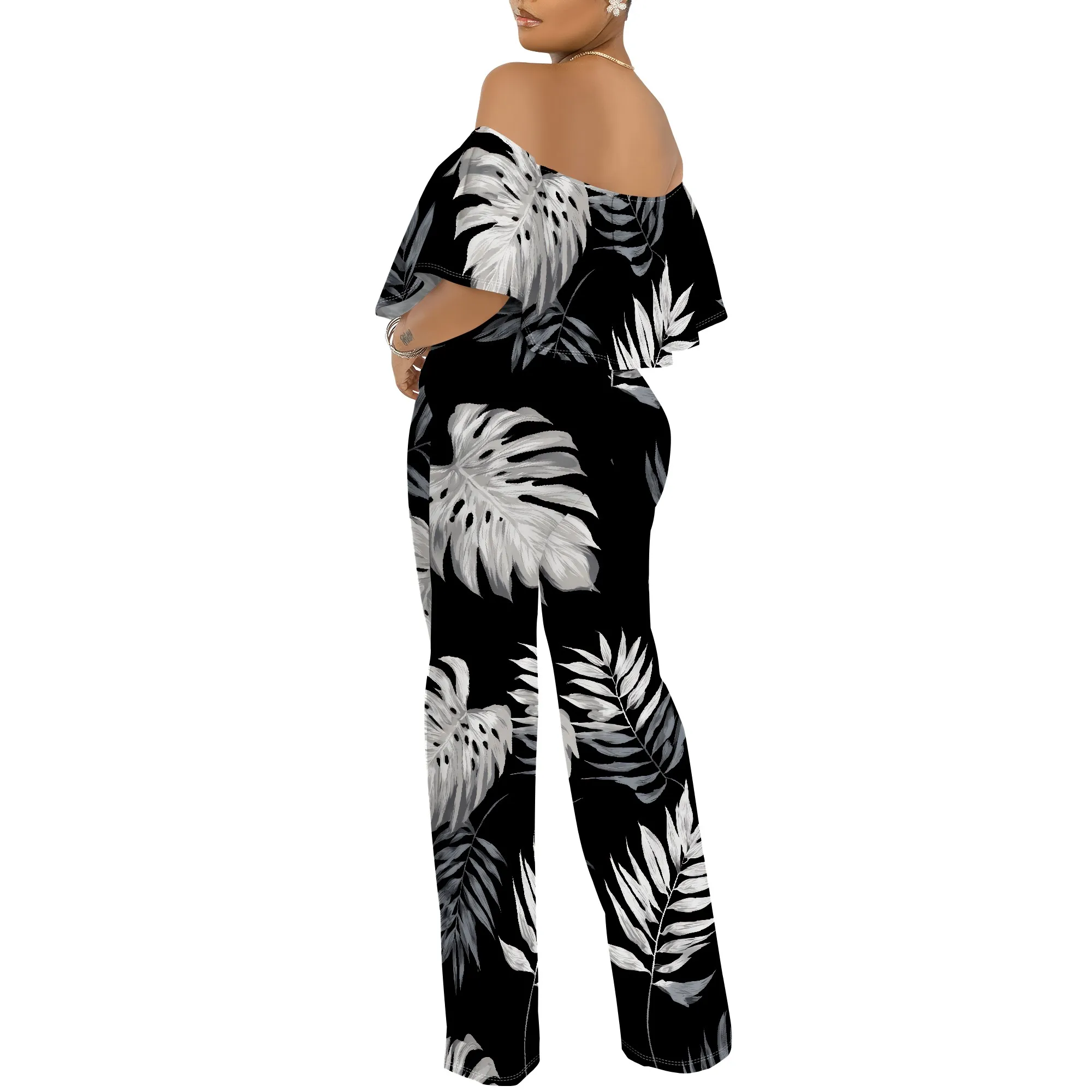 Conjuntos de verano de 2 piezas para mujer, top corto con hombros descubiertos, pantalones de pierna ancha, conjuntos de salón a juego