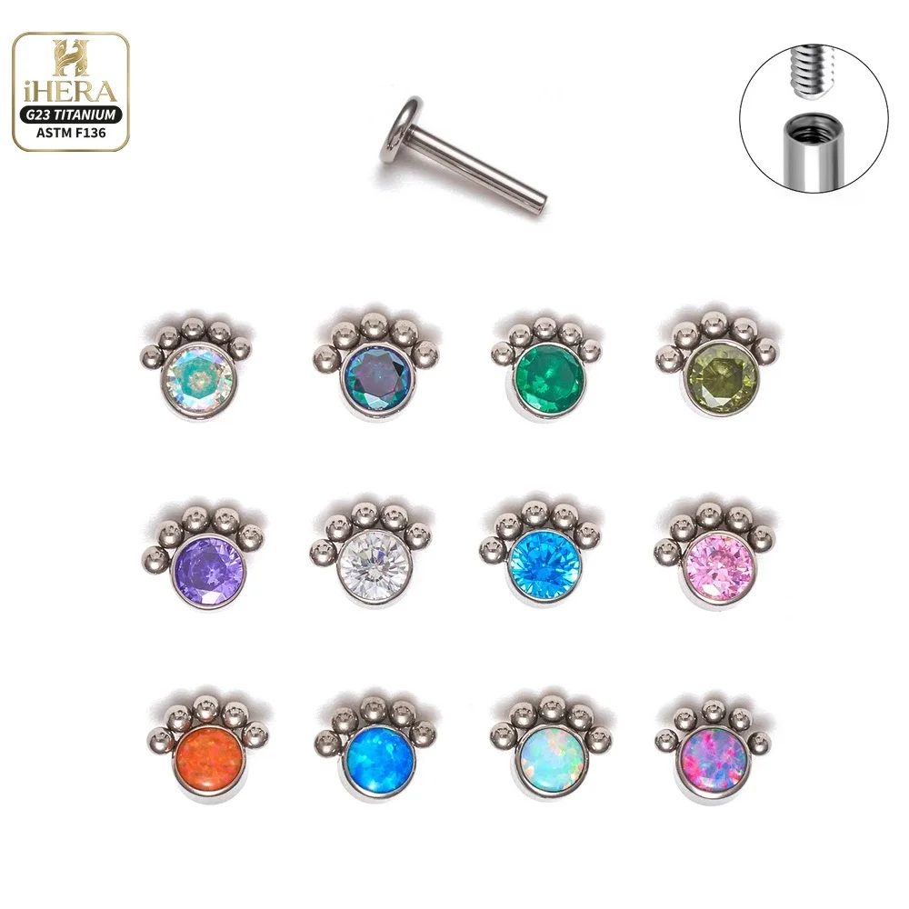 G23 Titanium Labret Stud Lip Piercing Beaded Bottom Internal Threading Wholesale Body Jewelry Ear Helix Tragus Cartilage Conch