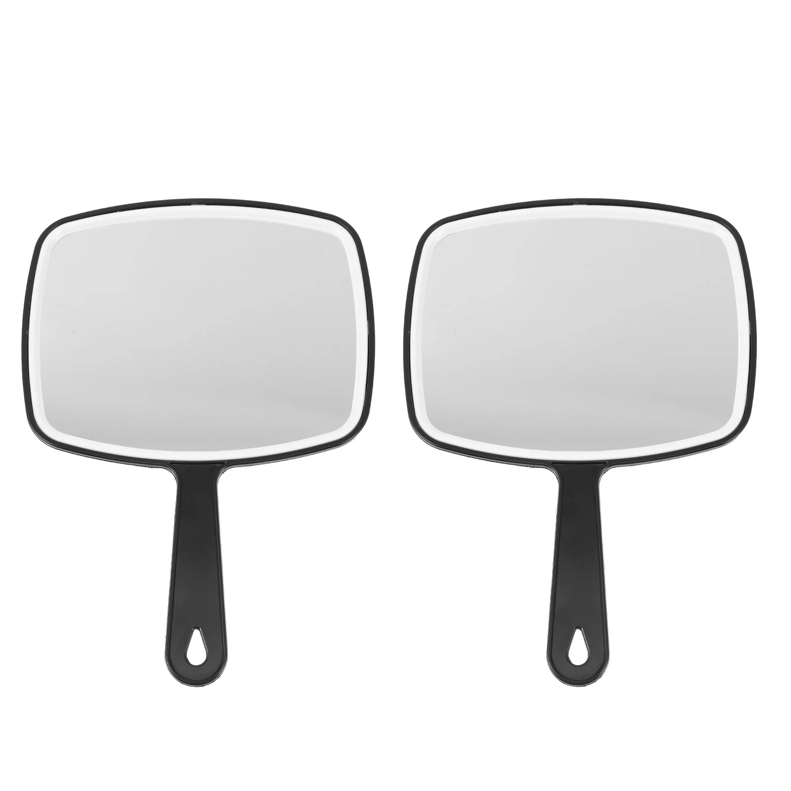 2Pcs Women Makeup Mirrors Portable Handheld Plastic Handle Compact Travel Tool Essential Beauty Accessory