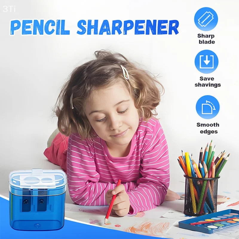 12 مجموعة من مبراة أقلام الرصاص ذات الفتحات المزدوجة مع غطاء، ومبراة ملونة مدمجة للأطفال