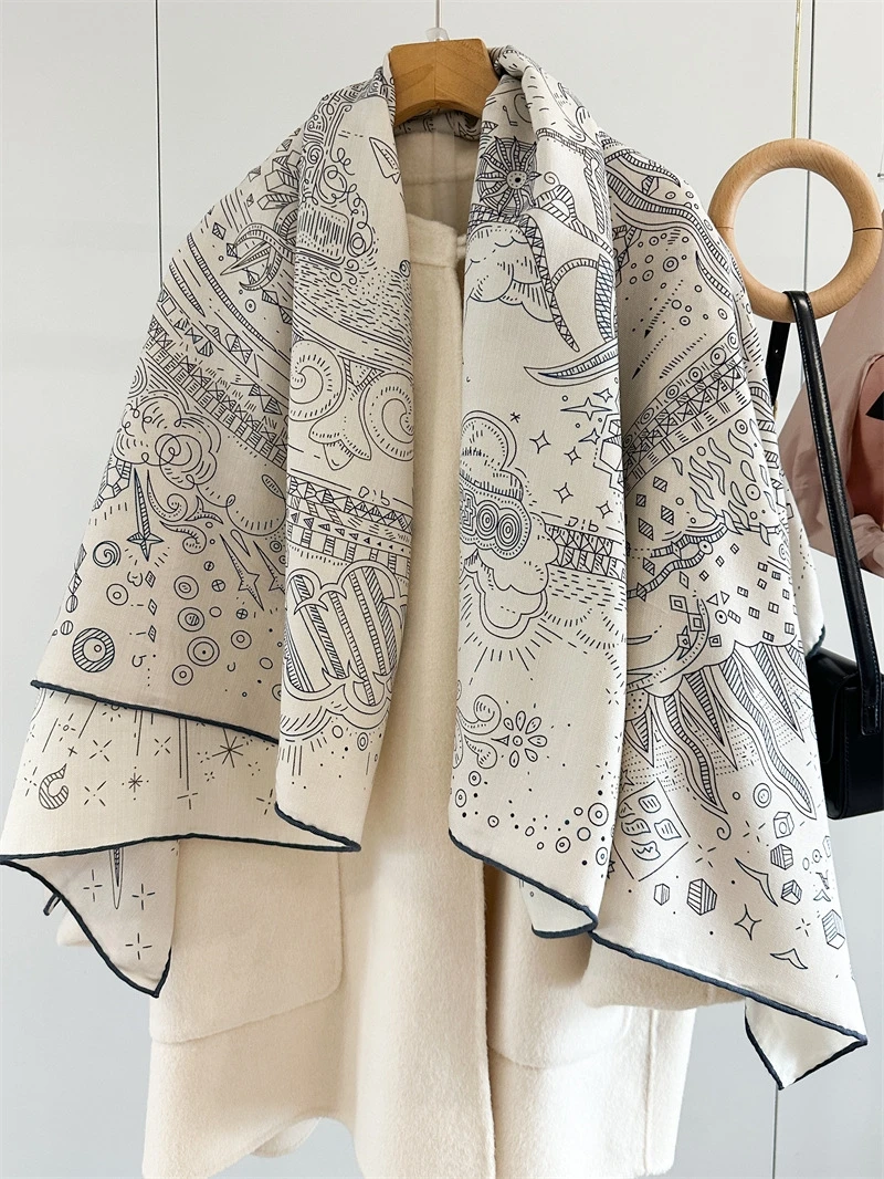 High Quality Ultra Soft Silk Wool Cashmere 140cm Large Scarf Shoulder Wrap for Women Autumn Winter Spring Summer Fashion Acce...