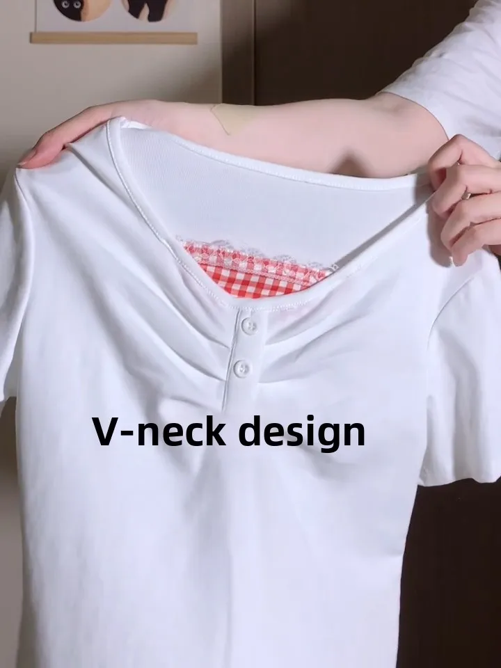 Delicate Lace Splice Fake Two-Piece Short Sleeve T-Shirt Women's Summer Design Sensation Fashionable Unique Beautiful Top
