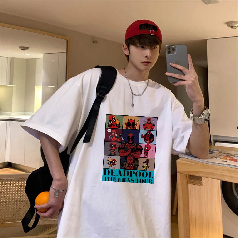 

Disney Anime Deadpools Printed Men T Shirt Casual Summer 100% Cotton Funny Street Clothing Loose Oversized Short Sleeved