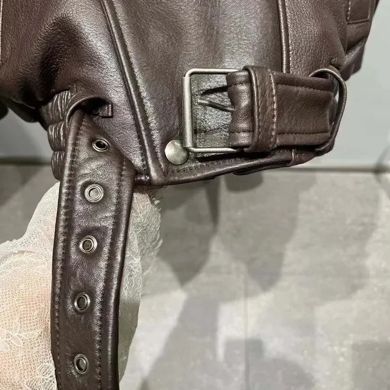 سترة نسائية فضفاضة من الجلد الطبيعي موديل 2025 بأكمام طويلة معطف كاجوال فاخر لربيع الخريف للسيدات