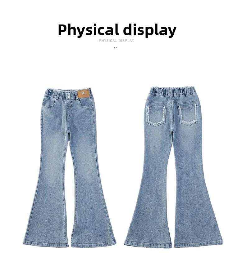 Schmal geschnittene, eng anliegende Jeans mit Herzmuster für Mädchen, elegante Boot-Cut-Denim-Leggings, modische Kinderjeanshose – Detail 19