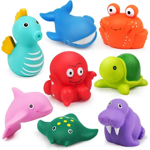 LotFancy Bath Toy, 8PCS Mold Free Bath Toys for Kids Ages,No Holes Baby Bath Toys for Toddlers, Ocean Sea Animal Bathtub Toys