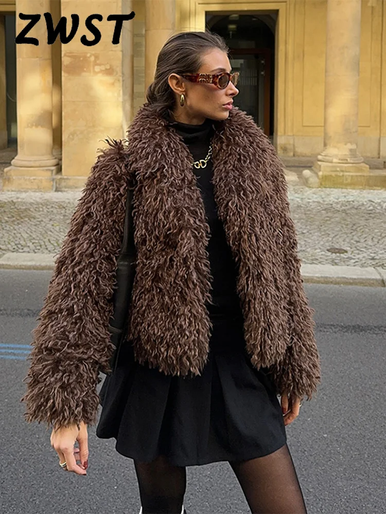 Tassel Faux Fur Women Coat Lapel Full Sleeve Solid Lady Jacket 2024 Elegant Fashion Autumn Winter Thicken Warm Female Outwear