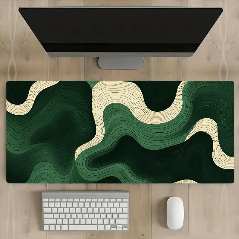 

Green wavy design large mouse pad, anti-slip rubber desk pad, suitable for office and gaming, durable natural rubber