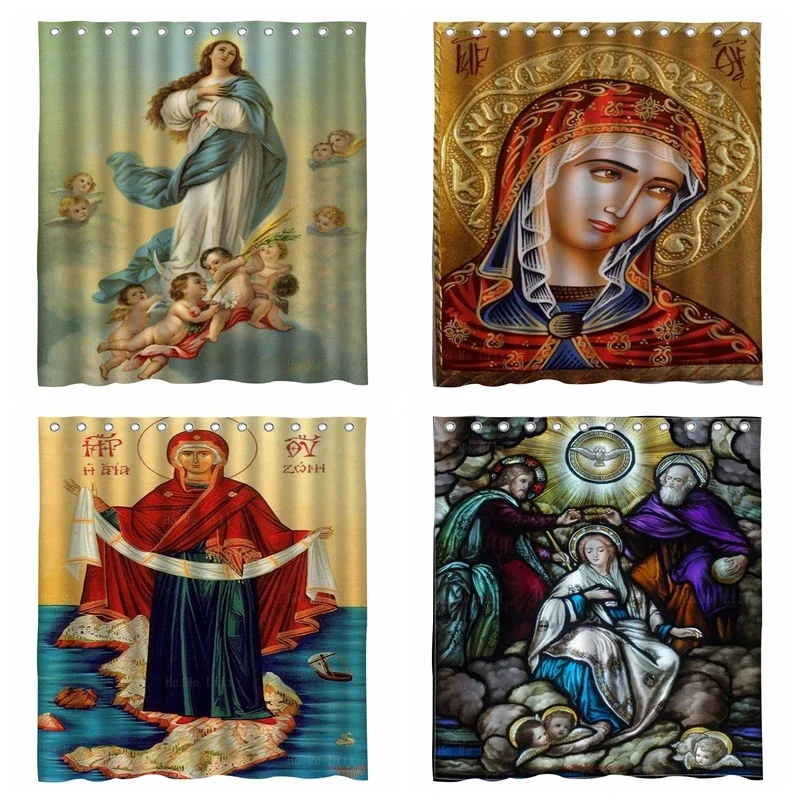 Assumption Of The Virgin Icons Mary Coronation Stained Glass The Holy Zone Hagiography Shower Curtain By Ho Me Lili Bath Decor