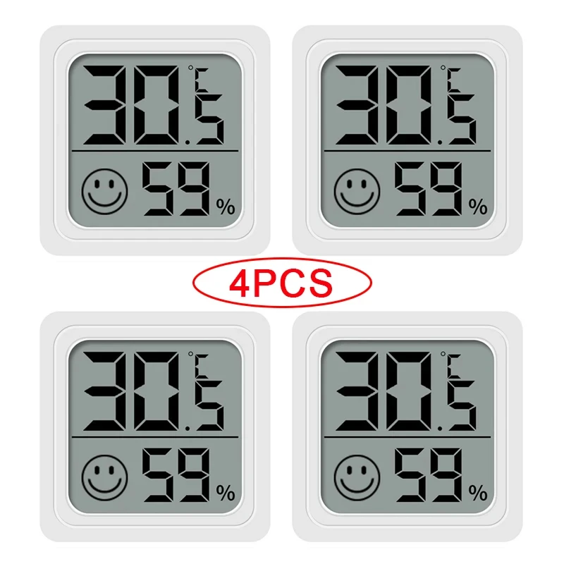 Mini Thermomètre Hygromètre Numérique 1/4 pièces, Moniteur Électronique LCD de Température Intérieure/Extérieure pour Bébé