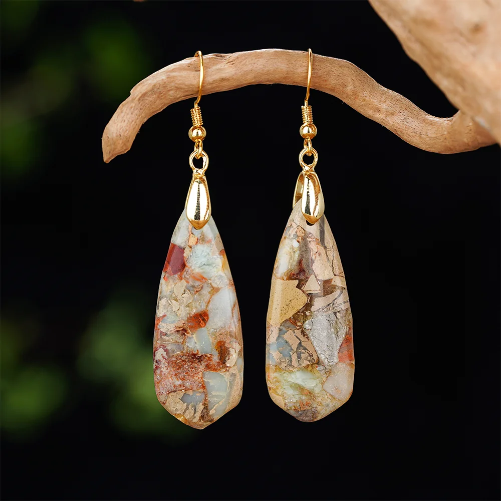 Fashion Design Inspired Natural Dangling Earrings ,Bohemian Style Multicolour Agalmatolite Stone Earrings,