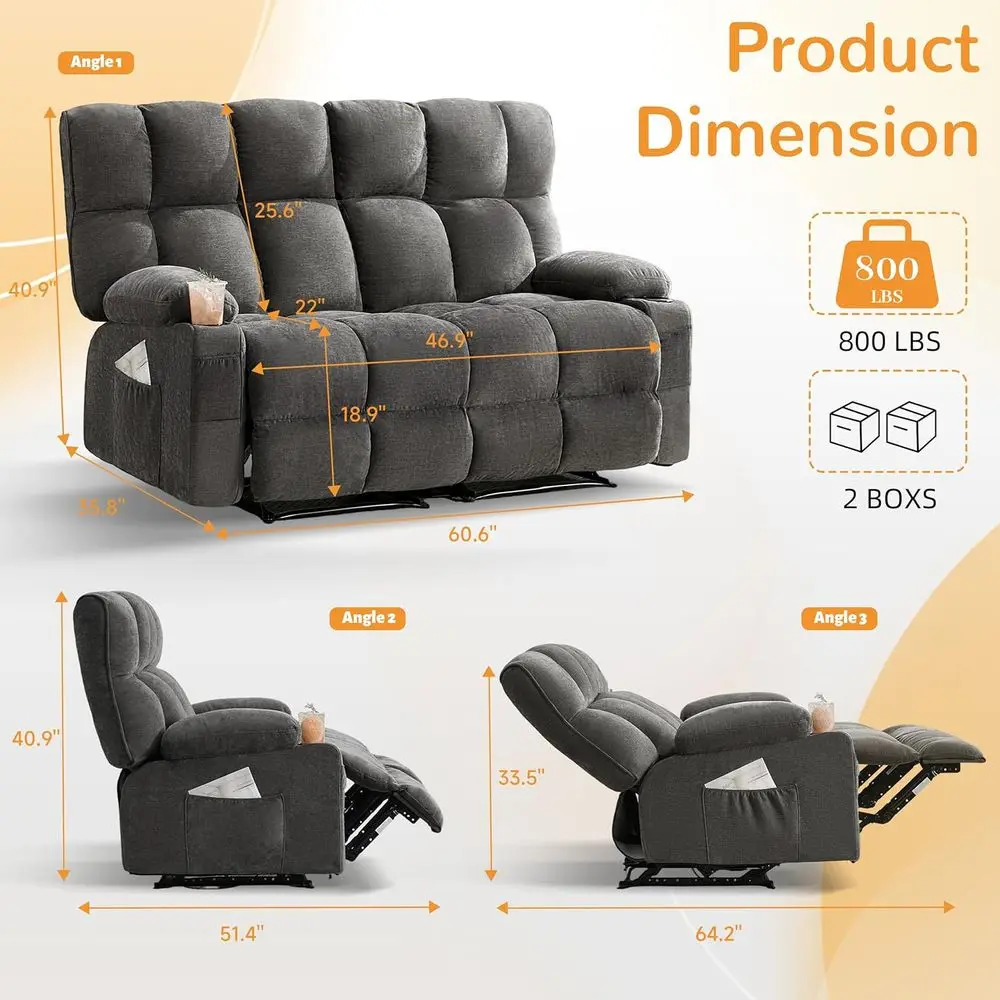 Oversized Loveat Recliner Soa, Doule Recliner, ig LarReclining Soa with Cup Holders & Side kets, Traditional 2-ater Manual Recli