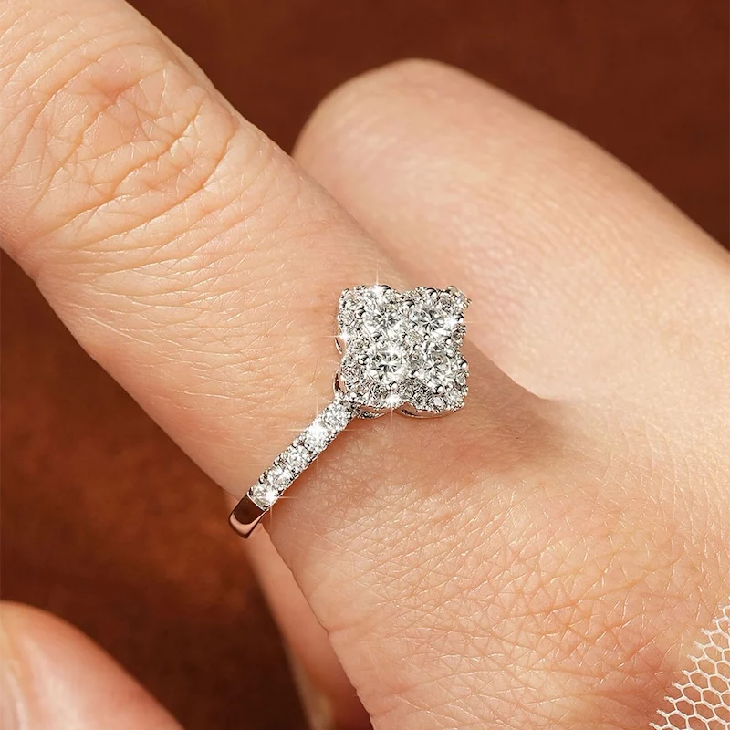 Rrjzz Vierblättriger Blumenring mit D-Farbe Moissanit, GRA-Zertifizierter Labor-Diamant-Ersatz, Kleeblatt-Ringe für Damen, Schmuckgeschenke – Detail 7