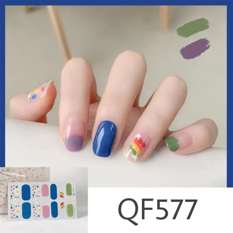 1~10PCS Semi Cured Gel Nails Art Stickers Fashion Solid Color Manicure Decal UV LED Lamp Gel Nail Decals Nail Sticker Decoration