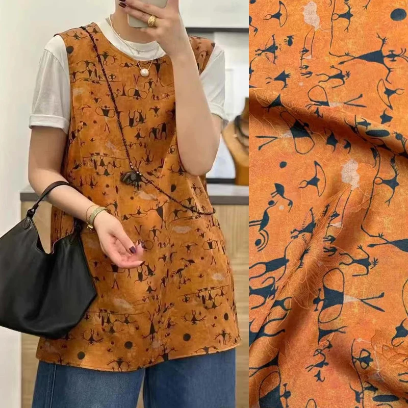 

Красная, коричневая шелковая ткань с принтом для шитья, летнее удобное мягкое платье, юбка с конским лицом, брюки, ширина 114 см, 25 мм, R2086