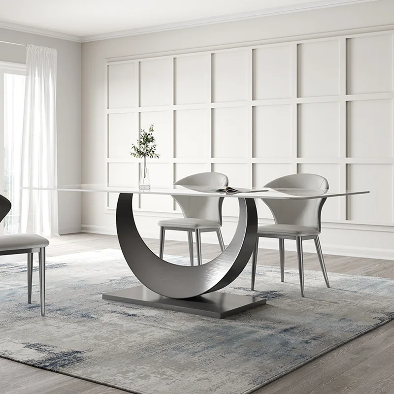 Italian dining table and chair combination household, bright rock slab small apartment rectangular modern light luxury restauran