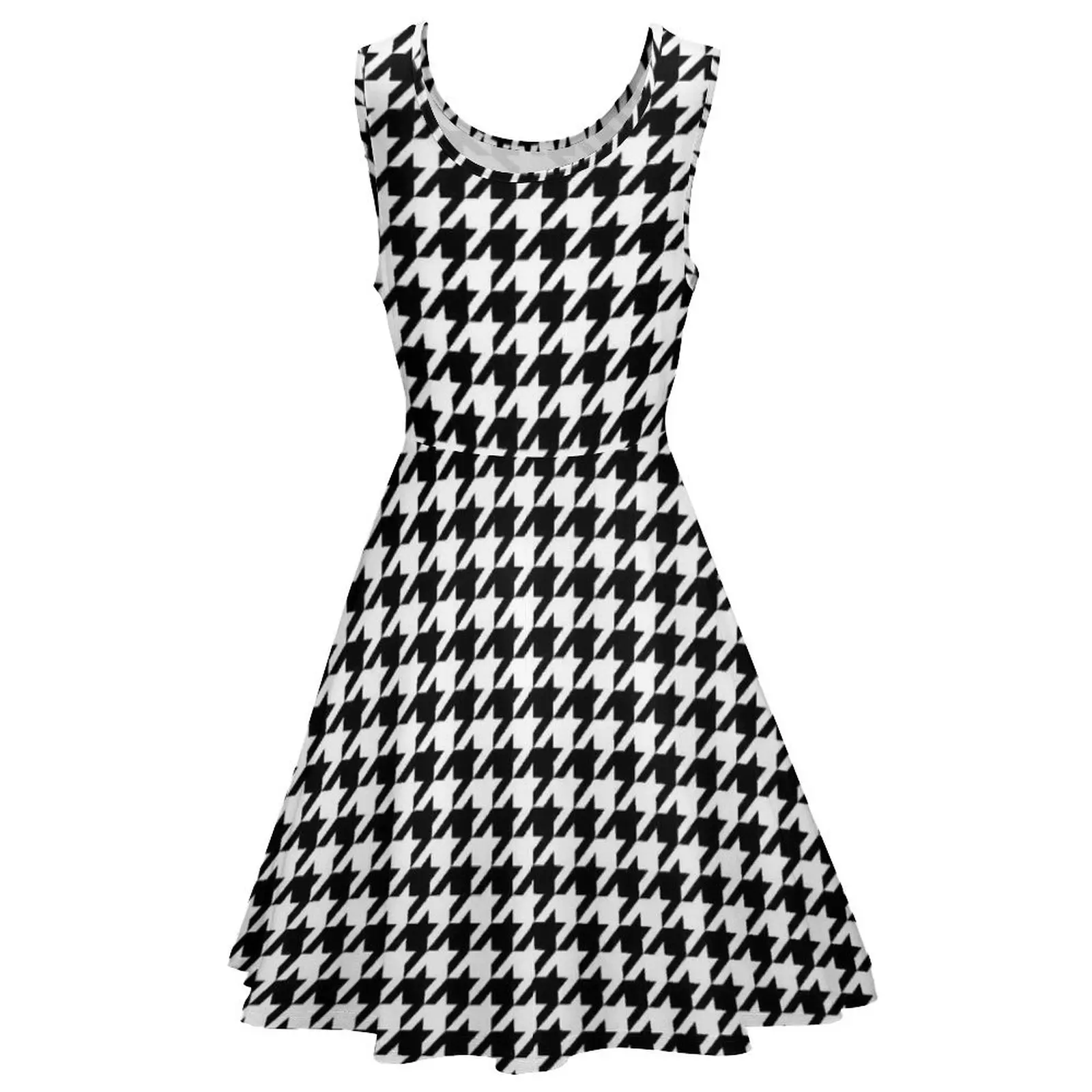 Houndstooth Check Dress Black And White Aesthetic Dresses Female Boho Beach Skate Dress Summer Design Vestido Big Size 3XL 4XL