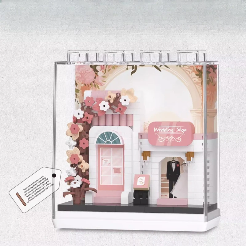 SEMBO Blumenladen Bausteine Handgemachte Diy Simulation Café Modell Puzzle Zusammengebaute Spielzeug Hochzeit Kleid Shop Dekorationen