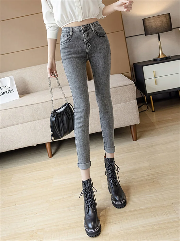 Winter Thick Velvet Women jeans High Waist Skinny Jeans Simple Fleece Warm Slim Fit Stretch Ladies Casual Denim Pencil Pants