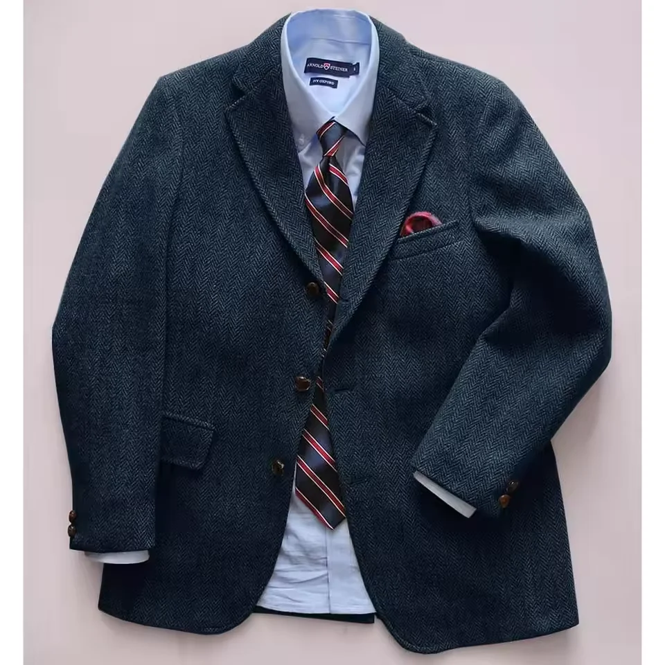 Men's Herringbone Casual Blazer Slim Single-breasted Fashion Design Comfortable Business Commuter Jacket Men Suit Jackets Man