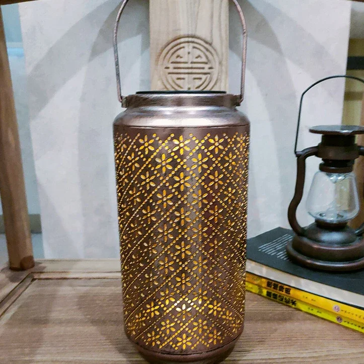 Hot Selling Solar Light Cylindrical Hollow Mesh Personalized Floodlight Handheld Courtyard Landscape Garden Light