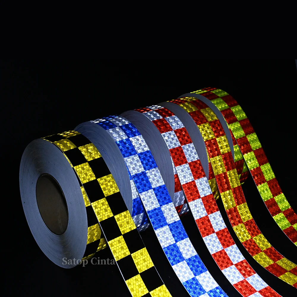 2\'\' Waterproof Grid Reflective Tapes White-Red Fluorescent-Red Warning Strip Reflector Protective Safety Sticker 25M For Vehicle