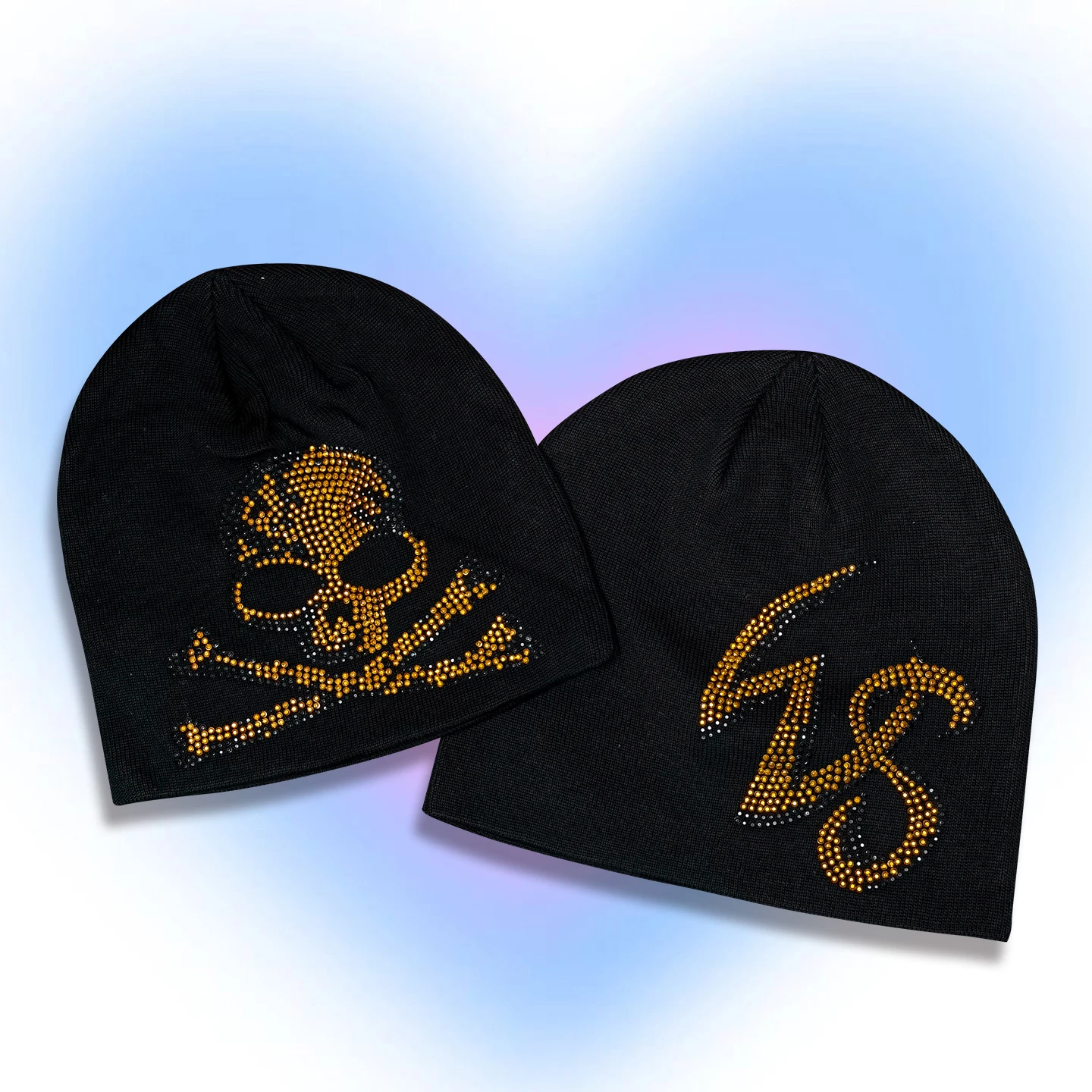Street Style Skeleton Skull Knitted Cap Glittering Diamond Design No-Brim Cotton Cap for Men And Women Spring Autumn Winter