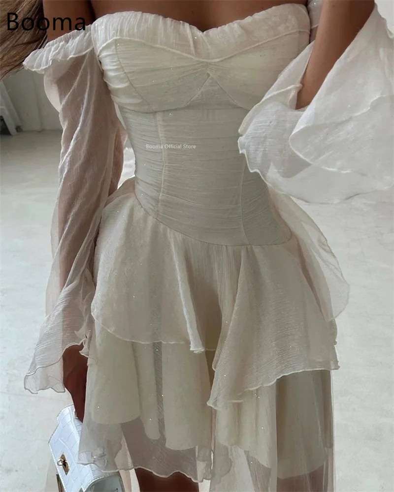Booma linha a vestidos de noite curtos vestidos formais para mulheres plissado fora do ombro elegante vestidos de baile feitos sob encomenda 2025