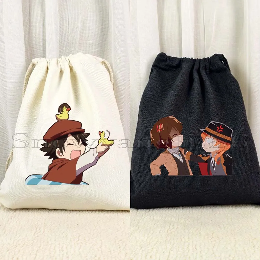 

Anime Bungou Stray Dogs Cute Cartoon Chuuya Nakahara Osamu Dazai Canvas Drawstring Bags Soccer Backpack Gym Sackpack String Bag