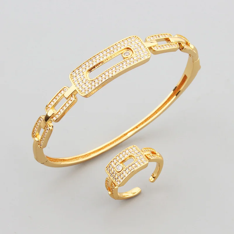 European and American Fashion Movable Beads Titanium Steel Micro-Inlaid AAA Zircon Bracelet Ring Luxury Retro Suit