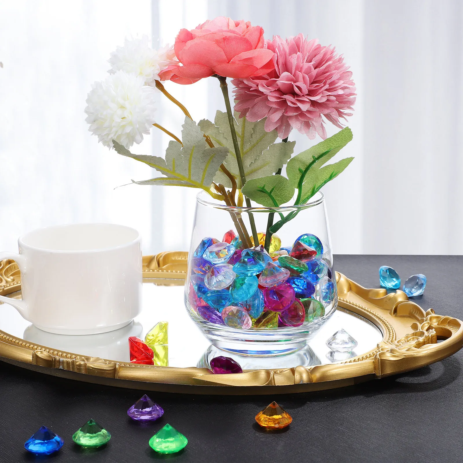

100Pcs 20Mm Acrylic Diamond Colorful Simulation Crystal Gems Wedding Party Vase Table Decoration Acrylic Crystal Diamond