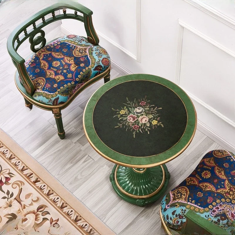 Goldener Smaragd-Verhandlungstisch, Balkon, kleiner runder Tisch, Couchtisch, amerikanisches Massivholz, einzeln