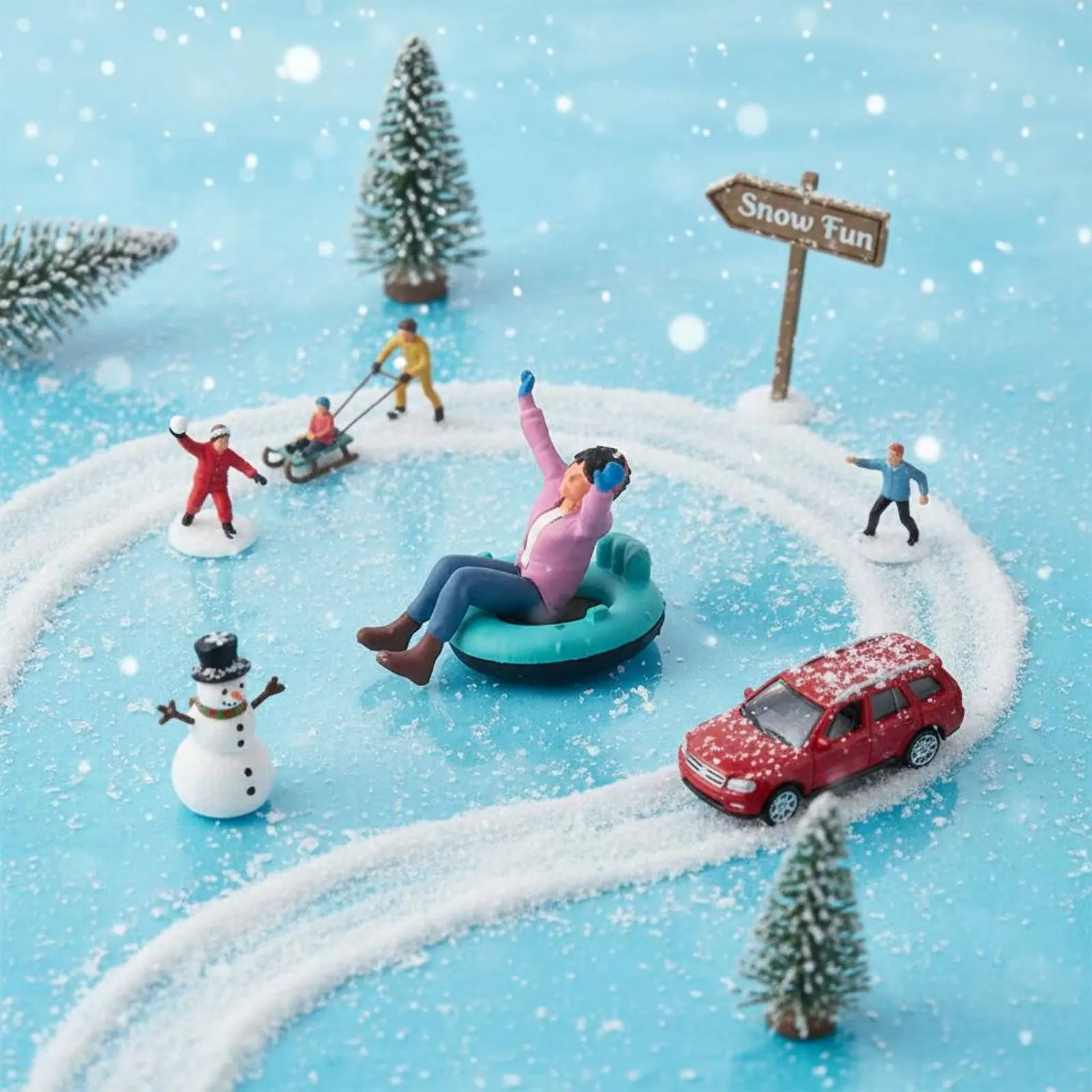 1:64 Winter Display Scene Collectible Display Snowball Fight Miniature Snowman Scene Model Detailed Painted Figures for Showcase view 3