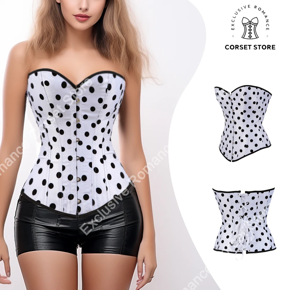 Sexy Lingerie Corset for Women No Laciness Bustier Plastic Boned Korset Print Dot Overbust Elegant Corset Bustier Top Plus Size