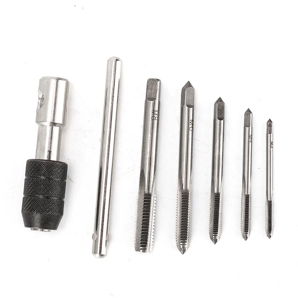 6pcs Metric Tap And Die Set M3-M8 With T-Handle Ratchet Wrench Alloy Steel Thread Repair Kit For Machinist Drilling