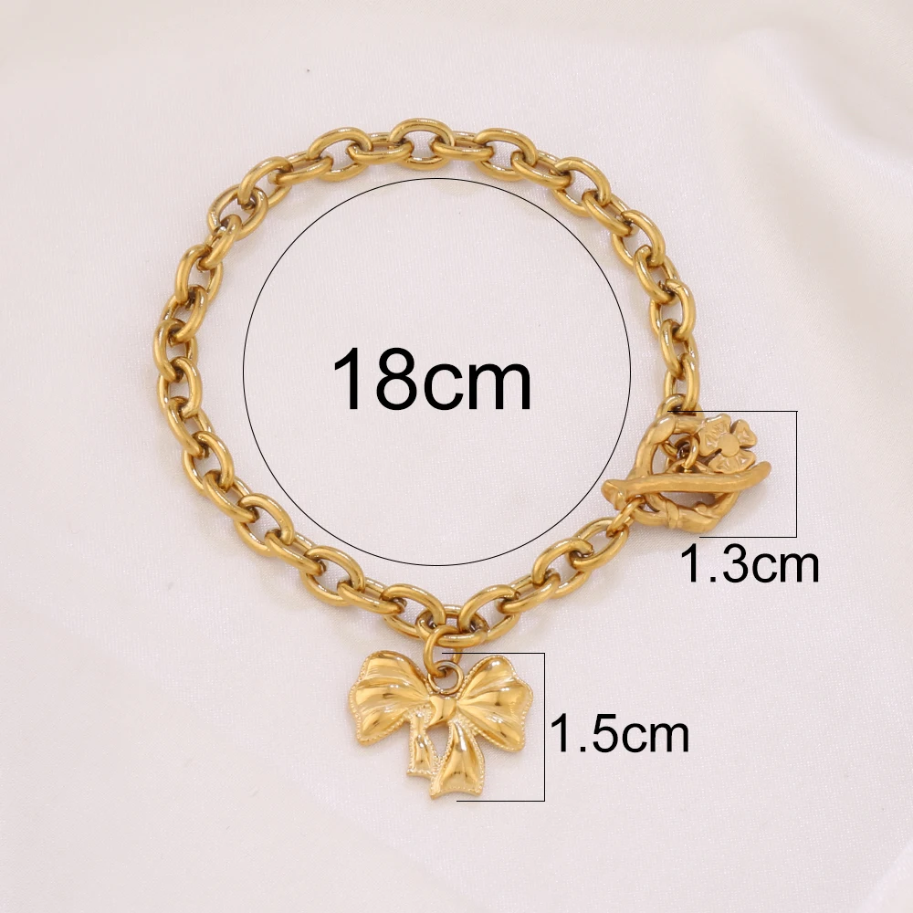 316L الفولاذ المقاوم للصدأ Bowknot القلب سلسلة سوار للنساء 18K مطلية بالذهب مرساة تبديل المشابك أساور فام مجوهرات هدايا
