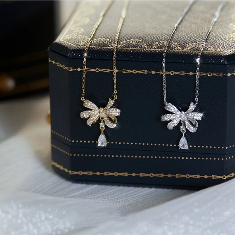 Fairy Tears s925 sterling silver bow necklace for women high-end design