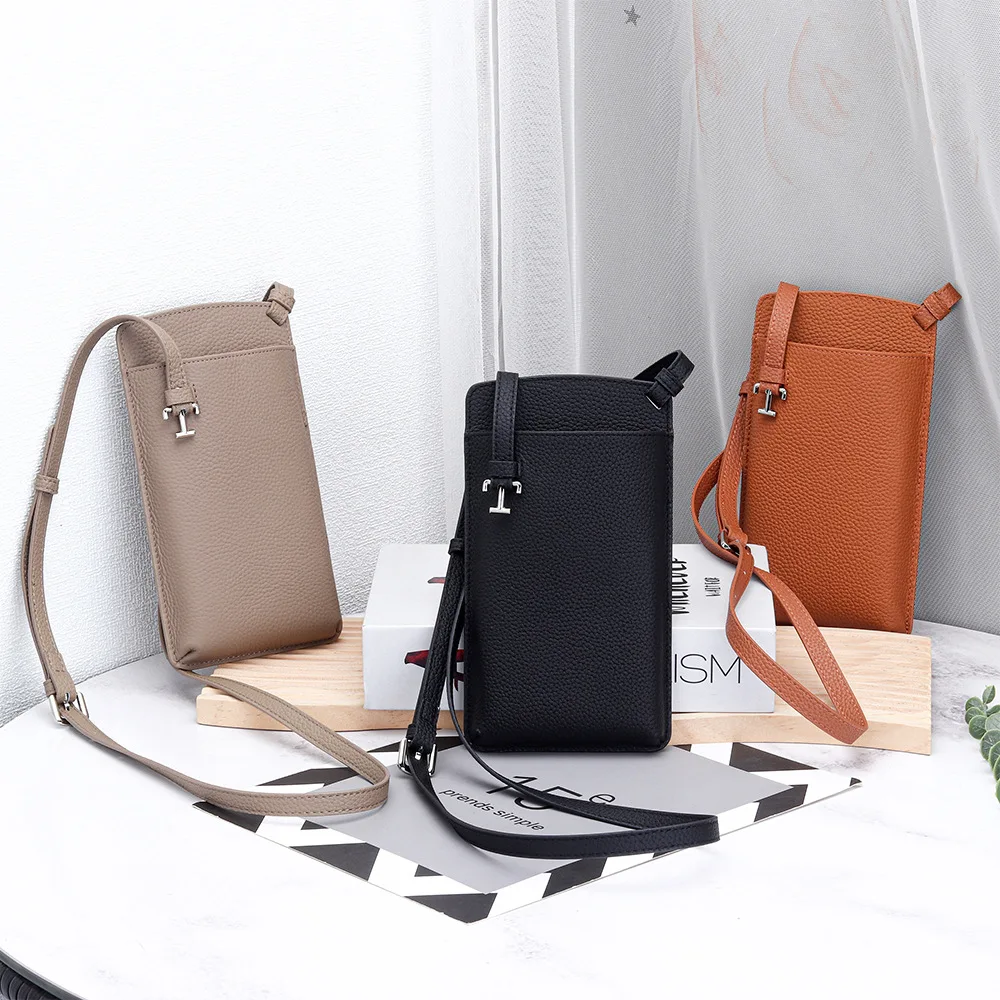 Genuine Leather Mobile Phone Wallets Cases Ladies' Mini Cellphone Pocket 2025 New Cowhide Crossbody Bags with Card Slots