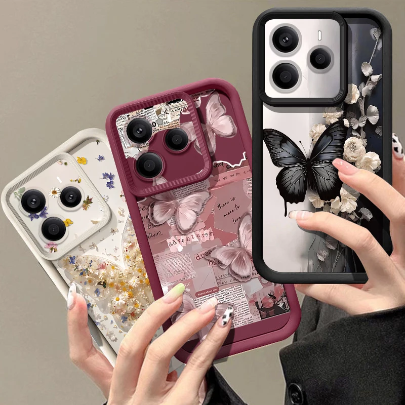 Schmetterlings-Blumenmuster Handyhülle für Xiaomi Redmi Note 15 14 13 Pro Plus Redmi Note 15 14 13 12 Pro 4G 5G Weiche Silikonhülle