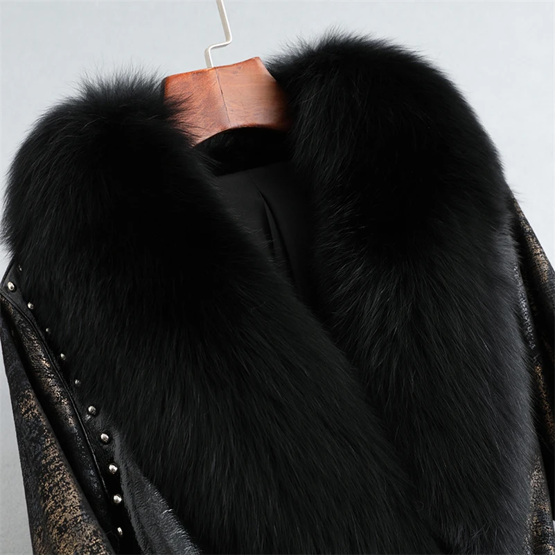 Aorice Winter Long Rabbit Fur Linging Coat Jacket Female Fox Fur Collar Coats Lady Over Size Parka Trench CT283