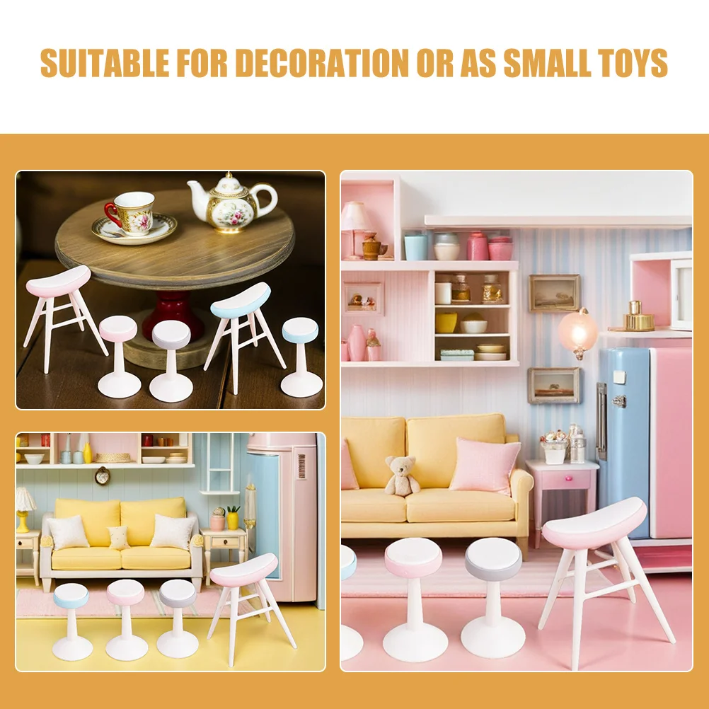 5Pcs Miniature Plastic Dollhouse Stools Chairs for DIY Micro Landscape Furniture Accessories Kids Pretend Play