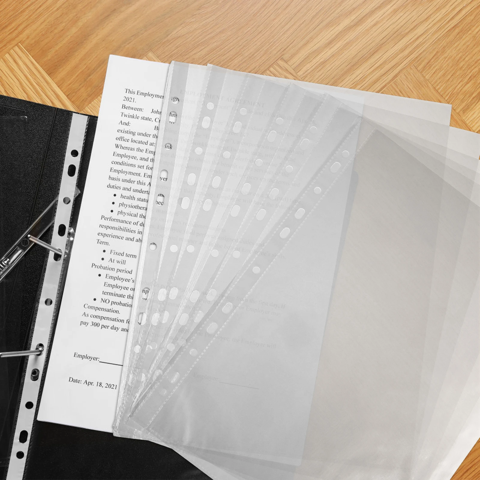 100pcs Clear Sheet Protectors Binder Top Loading Punched Page Protectors 11 Holes Sturdy Pp File Holders For Binders Large