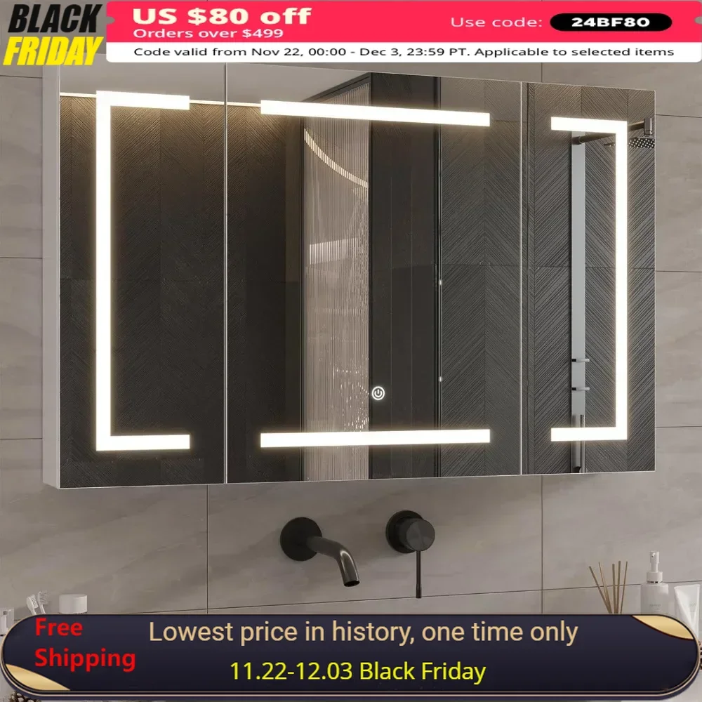 Medicine Cabinets with Mirrors and Led Lights 39.4''x23.6'' Wall Bathroom Mirror with Storage and Charging Station Mirrors