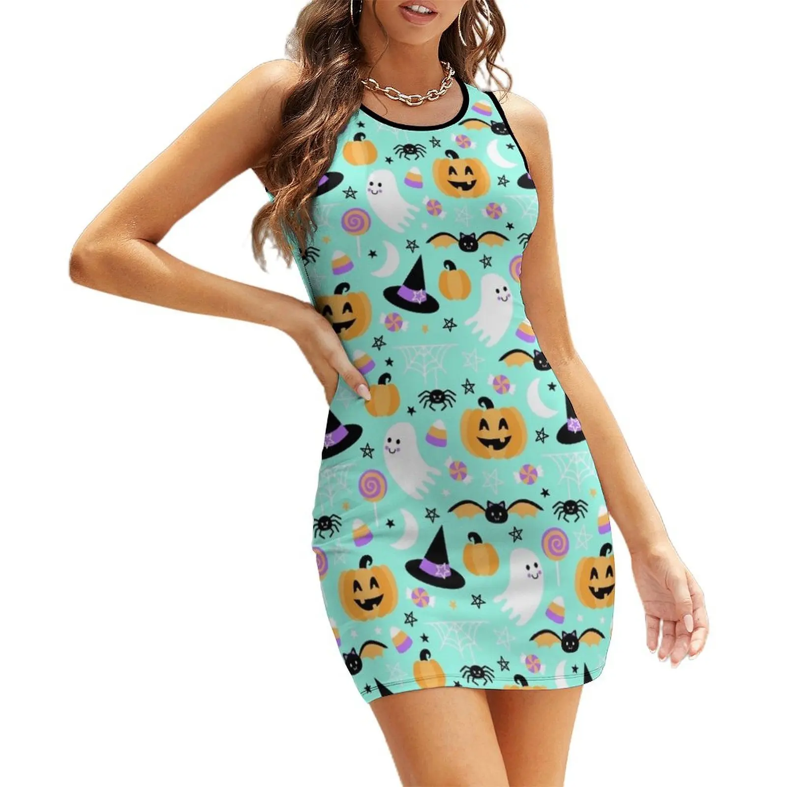 

Spooky Cute Halloween Sleeveless Sundress luxury dress Woman fashion women's clothing korea stylish