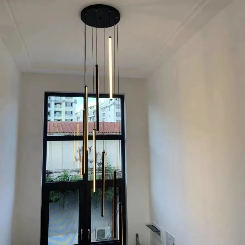 Modern Minimalist Staircase Chandelier Nordic Luxury Hollow Suspended Rotating Long Light for Duplex Building Villa