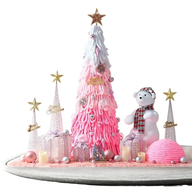 

Christmas decoration scene arrangement pink Christmas tree tabletop ornament set live stream