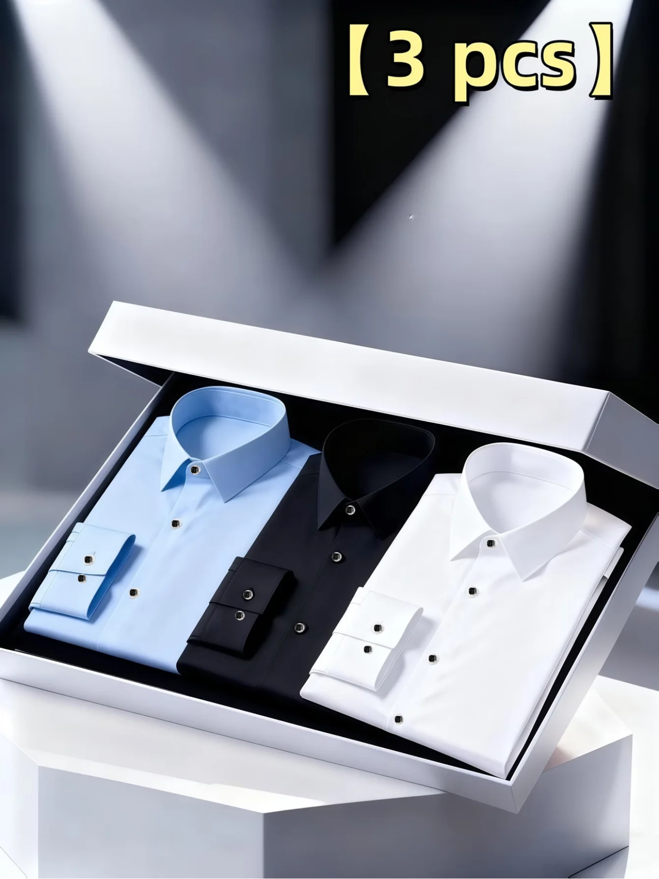 

Dreiteiliges Set Herren Sommer Langarmshirts | Leichtes einfarbiges Button-Up Shirt mit Kragen, geeignet für Arbeit, Partys und